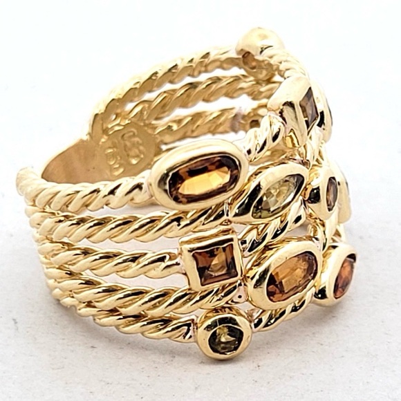 David Yurman 18K Yellow Gold Citrine & Peridot 5-Row Confetti Ring - Picture 2 of 5